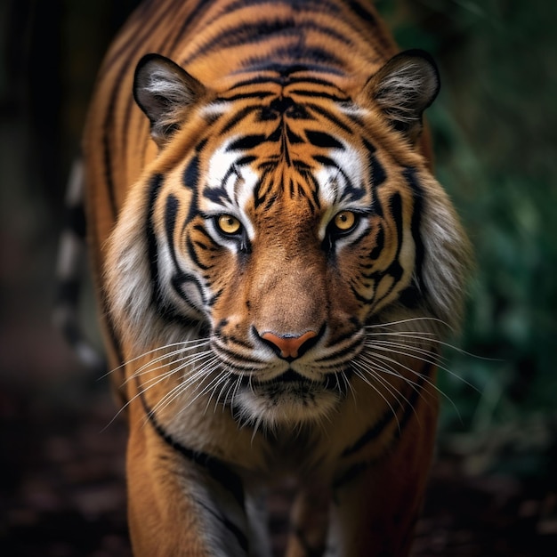 Photo tiger running in action on the field grass wildlife photography