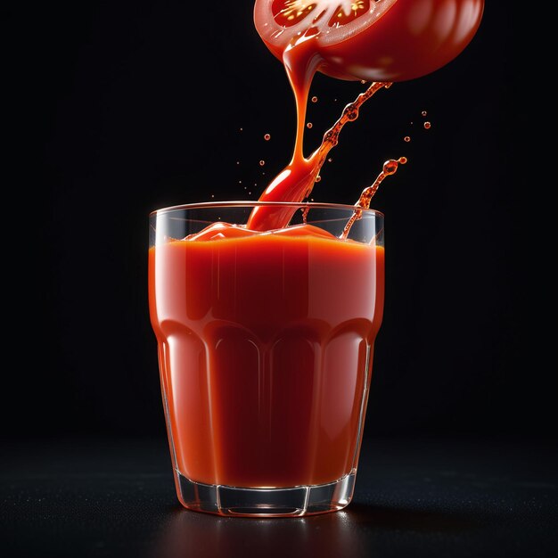 Photo of a tomatoe juice With pieces of tomatoe Isolated on smooth background