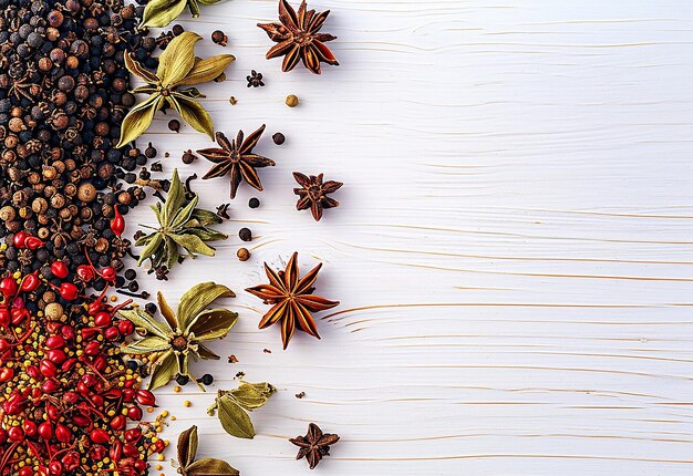 Photo of top and side view of various spices border background design