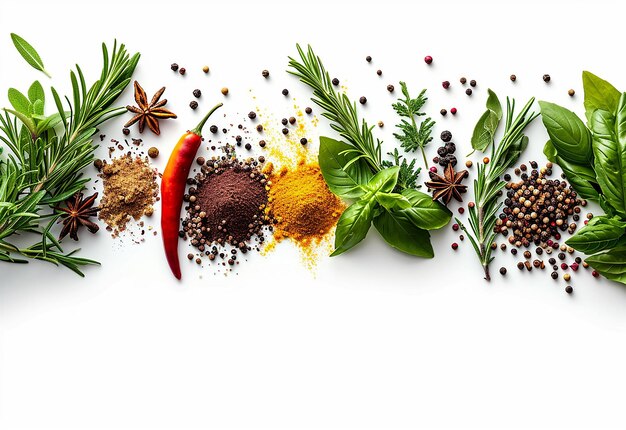 Photo photo of top and side view of various spices border background design