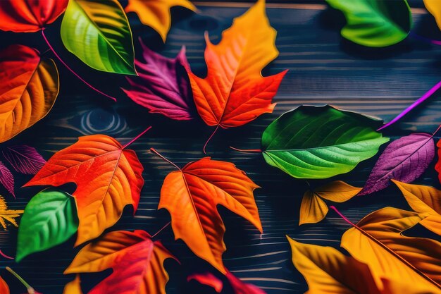 Photo top view of beautiful colorful autumn leaves