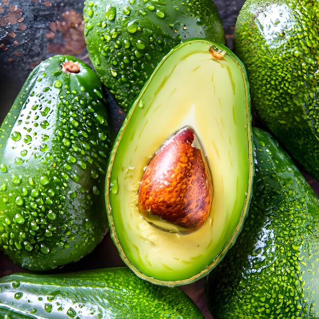 Photo Top View Of Fresh Raw Organic Green Avocados With The Water Droplets On It 5