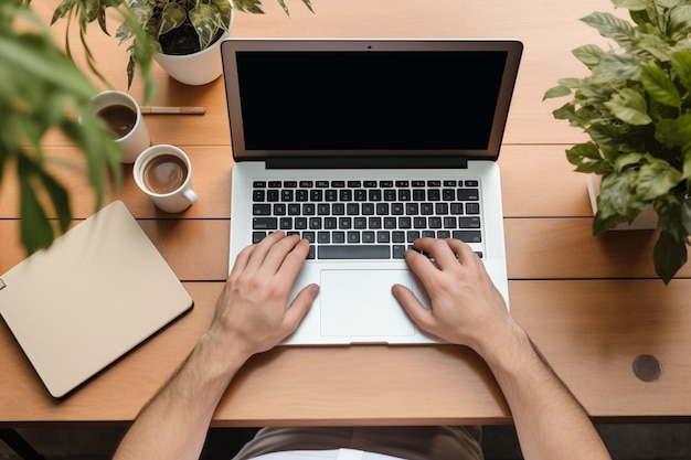 Photo photo top view person writing on laptop with copy space