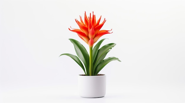 Photo of Torch Lily flower in pot isolated on white background