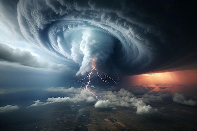 Photo tornado sky view from atmosphere top