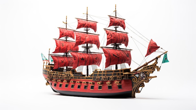 A photo of a toy pirate ship full length photo