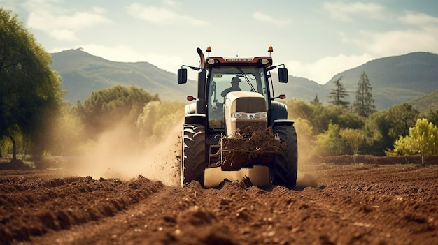 A photo of a tractor plowing a garden