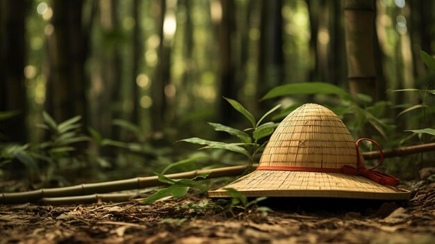 Foto una foto di un cappello conico tradizionale cinese in una foresta