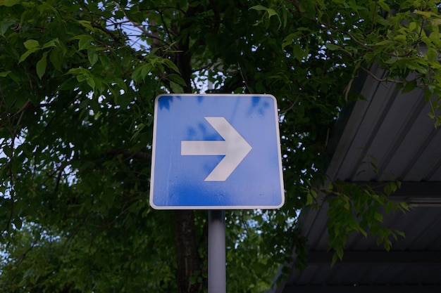 Photo of a traffic sign turning right ahead