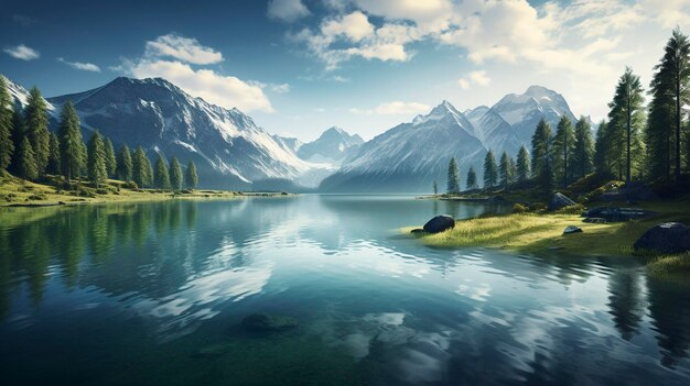 A photo of a tranquil lake