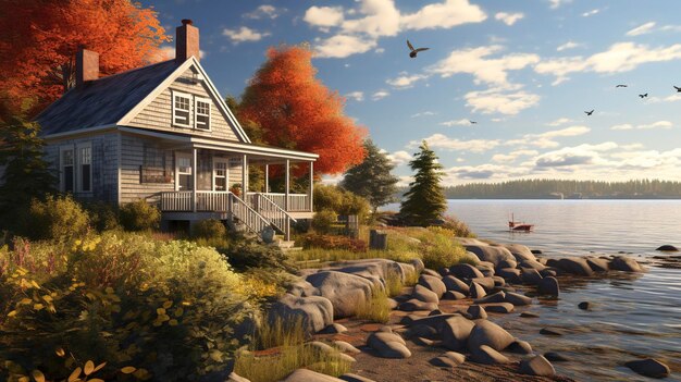 A photo of a tranquil seaside cottage in Maine