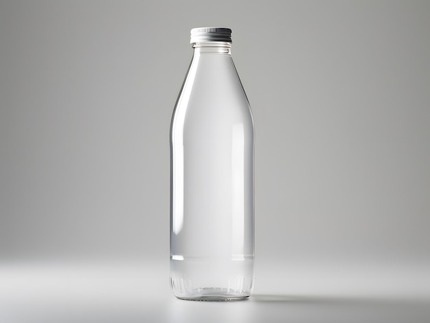 Photo translucent white plastic bottle set against solid background