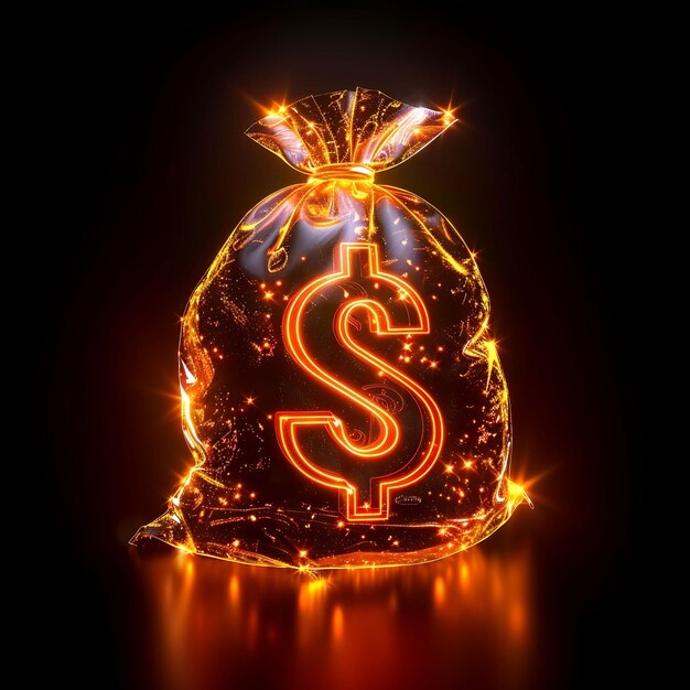 Фотопрозрачная глянцевая светящаяся акриловая икона денежного мешка с ретро-очертанием Веб-ресурс Y2K
