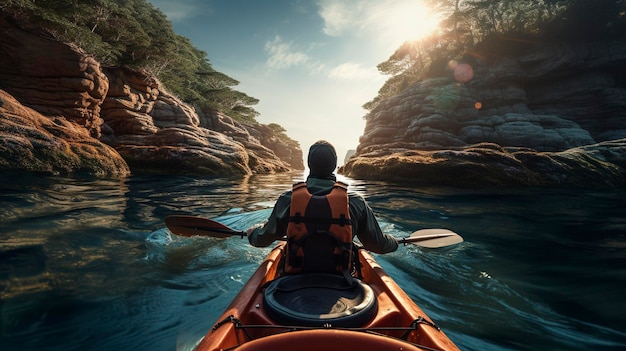 A photo of a traveler kayaking through remote waters