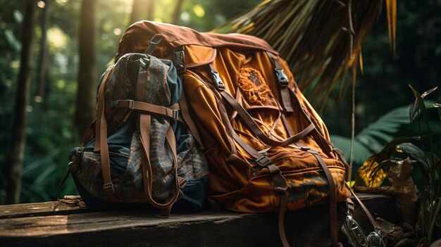 A photo of a travelers backpack with a hammock