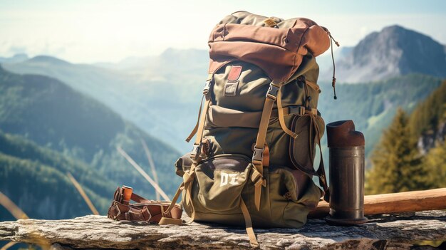 A photo of a travelers backpack with hiking gear