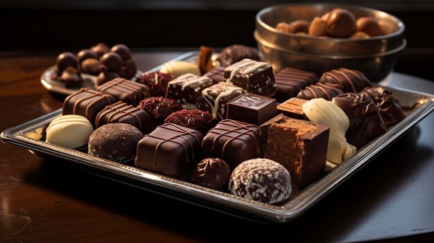 A photo of a tray of assorted gourmet chocolates