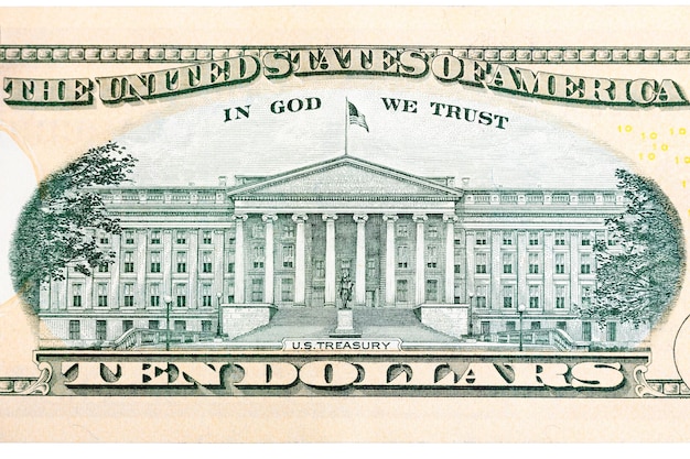 Photo of the Treasury Building on the US 10 dollar dill High resolution photo