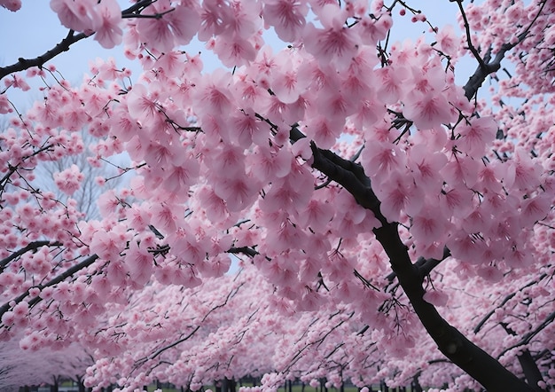 A photo of a tree with pink flowers