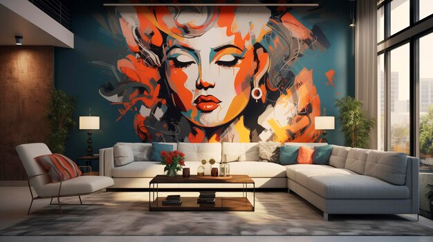 Premium Photo | A photo of a trendy accent wall with artwork