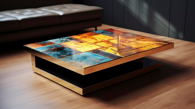 A photo of a trendy coffee table with a unique design