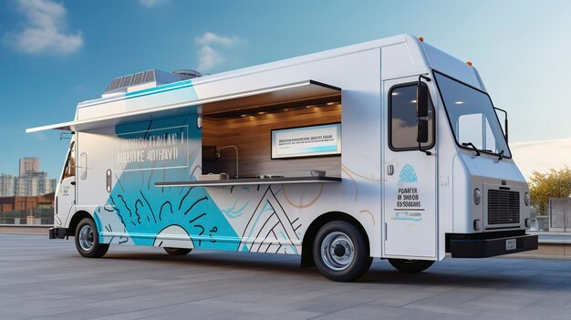 A photo of a trendy food truck with a modern design