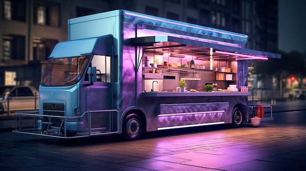 A photo of a trendy food truck with a modern design