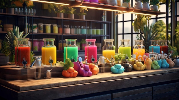 Photo a photo of a trendy juice bar with colorful and fresh