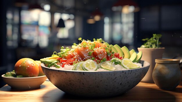 A photo of a trendy poke bowl spot