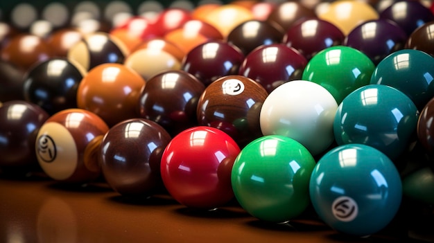 A photo of a triangular arrangement of billiard balls before the game starts