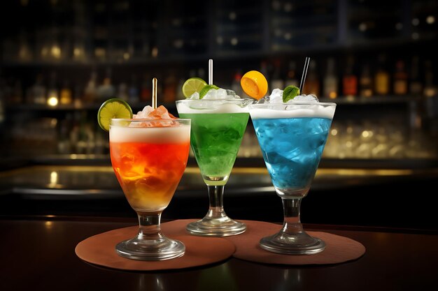 三色カクテルと飲料の写真 インド共和国の日