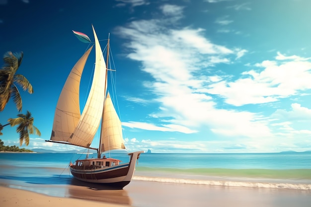 Photo tropical beach landscape with sailboat ai generated