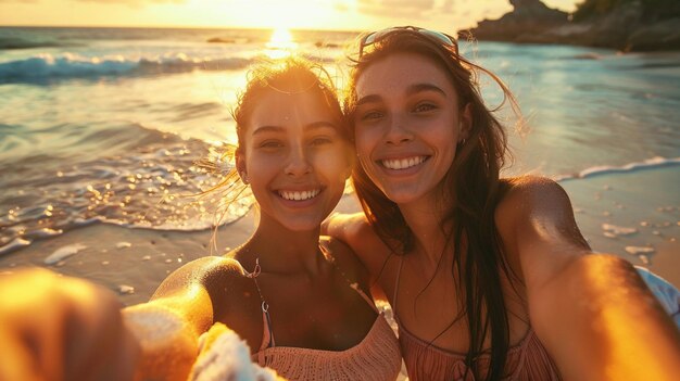 Photo photo of a tropical beach selfie sunset and seashells