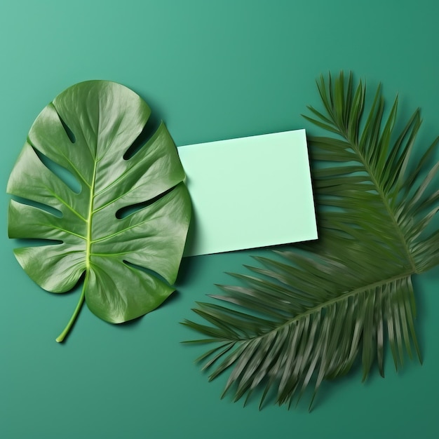 Photo Tropical leaves with paper of generated ai tropical leaves with paper