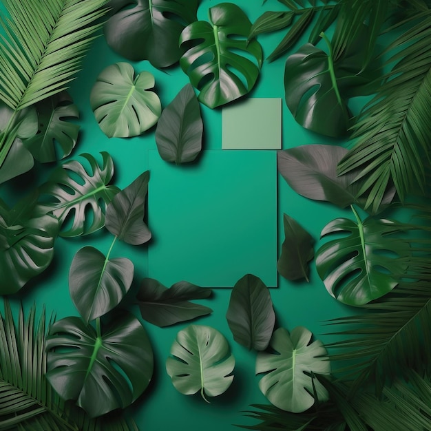 Фото Фото тропические листья с бумагой из сгенерированных ai тропических листьев с бумагой