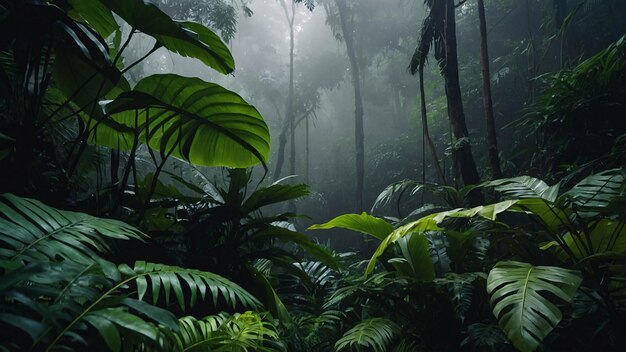 Photo photo of tropical rain forest vibrant lushful green trees and plants and biodiversity explore