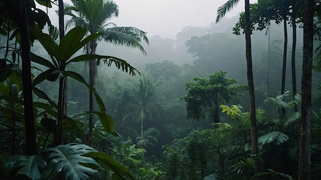 Photo photo of tropical rain forest vibrant lushful green trees and plants and biodiversity explore