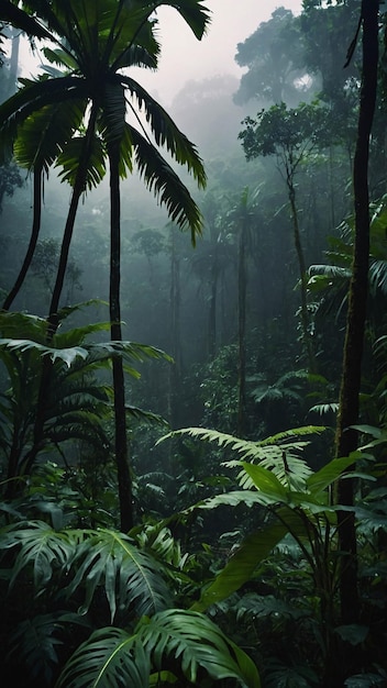 Photo photo of tropical rain forest vibrant lushful green trees and plants and biodiversity explore