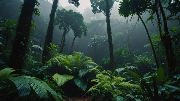 Photo photo of tropical rain forest vibrant lushful green trees and plants and biodiversity explore