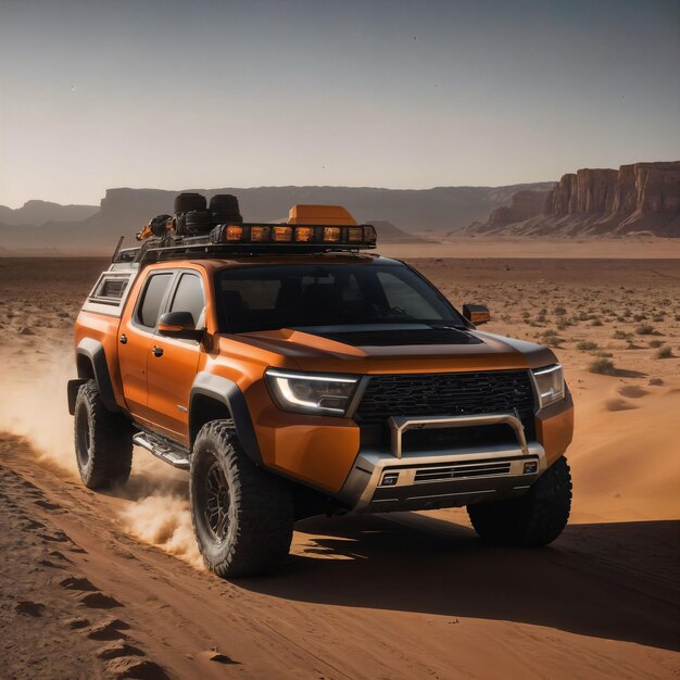 photo of truck in hot sand desert generative AI