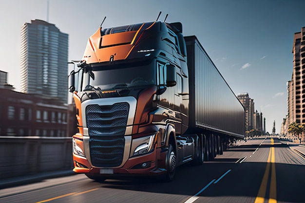 Photo of Truck on a road with beautiful landscape