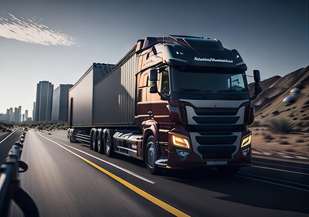 Photo of Truck on a road with beautiful landscape