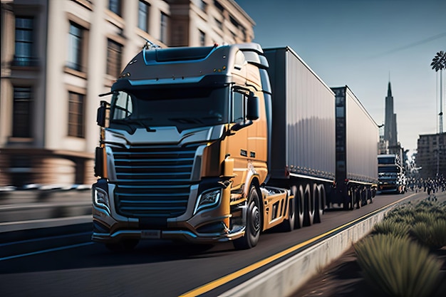 Photo of Truck on a road with beautiful landscape