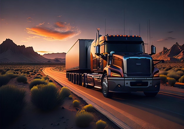 Photo of Truck on a road with beautiful landscape