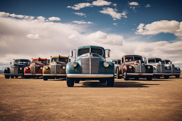 Photo trucks parked lined up