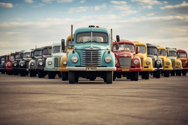 Photo photo trucks parked lined up