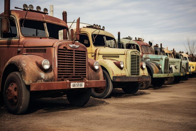 写真 写真のトラックが並んで駐車している