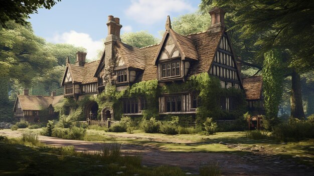 A photo of a Tudor House in Harmony with Natural surrounding