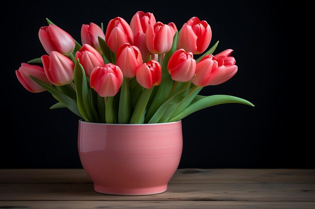 Photo of Tulip Bouquet on a Wooden Table