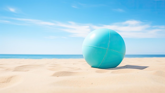 A photo of a turquoise beach ball sandy shore